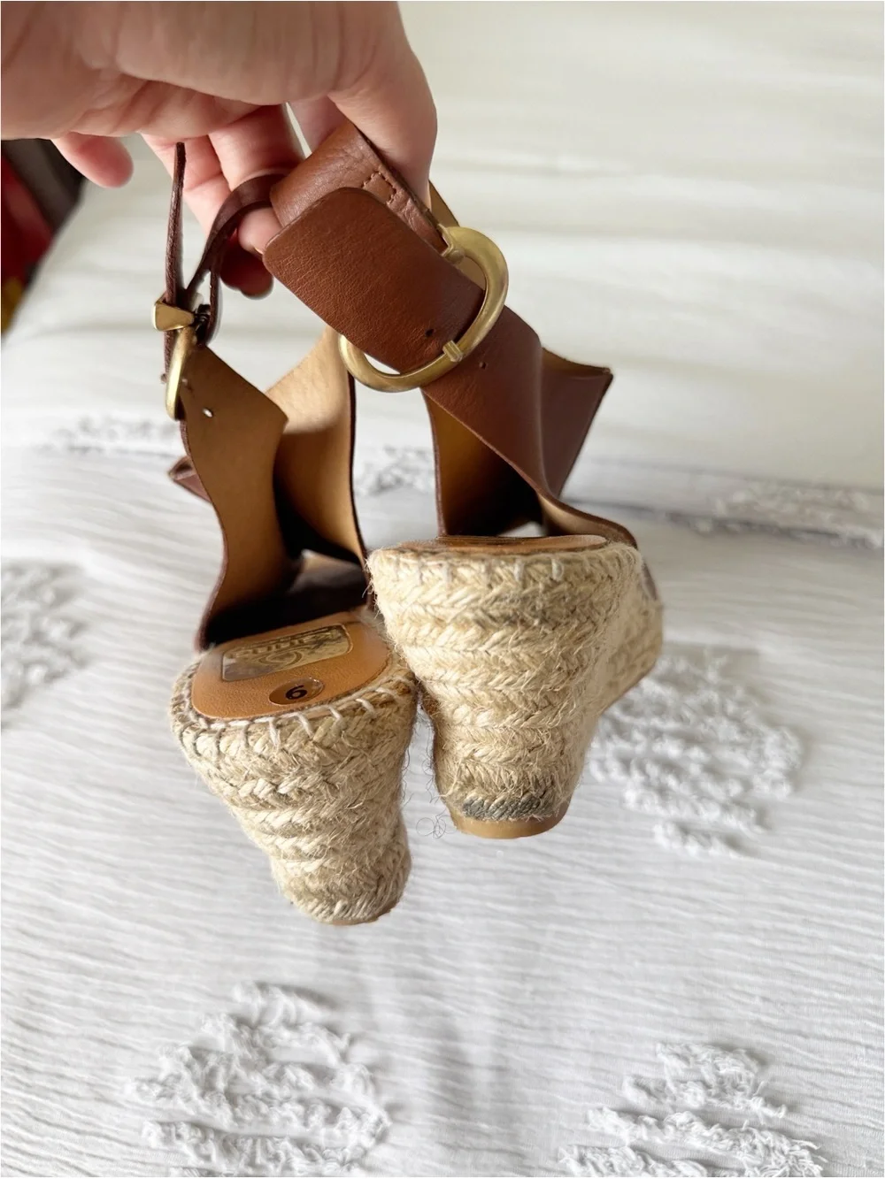 Kanna Fall brown leather gold buckle espadrille sandals size 9